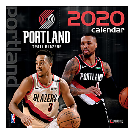 Turner Licensing Monthly Wall Calendar, 12" x 12", Portland Trailblazers, 2020