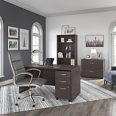 Bush Furniture Salinas L-Shaped Desk With Storage - Reclaimed Pine Finish, Drawer & Cabinet, Corner Computer Desk For Home Office