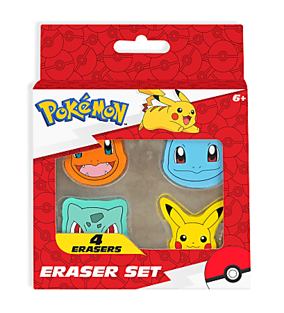 Innovative Designs Licensed Eraser Set, 1-1/4” x 1-1/4”, Pokémon, Set Of 4 Erasers
