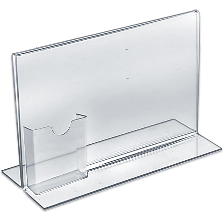 Azar Displays Double-Foot Acrylic Sign Holders With Attached Tri-Fold Pockets, 8 1/2" x 11", Clear, Pack Of 10