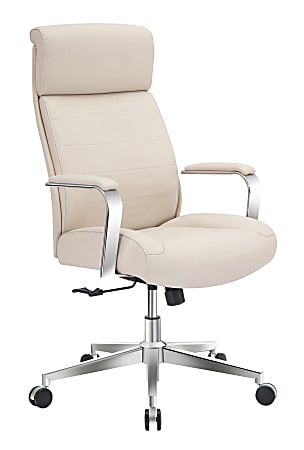Realspace® Modern Comfort Modee Vegan Leather High-Back Executive Office Chair, Sand/Chrome, BIFMA Compliant