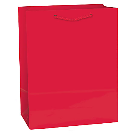 Amscan Glossy Gift Bags, Medium, Apple Red, Pack Of 10 Bags
