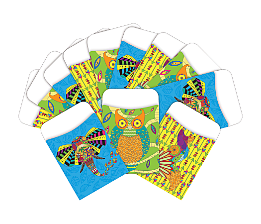 Barker Creek Peel & Stick Library Pockets, 3" x 5", Boho Animals, Pack Of 60 Pockets