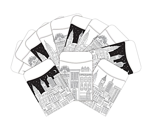 Barker Creek Peel & Stick Library Pockets, 3" x 5", Color Me Cityscape, Pack Of 60 Pockets