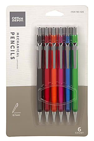 Office Depot Brand HB Mechanical Pencils 0.7 mm Translucent Assorted Barrel Colors Pack Of 6 Pencils