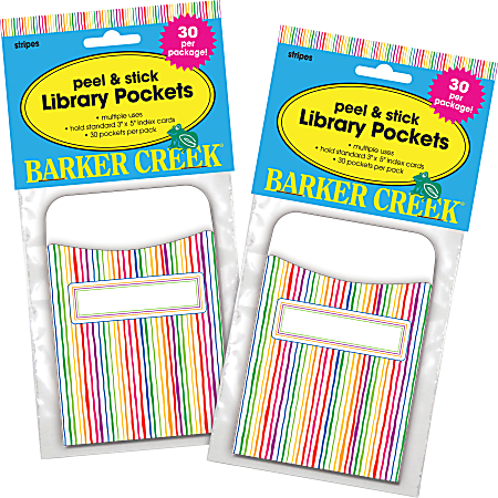 Barker Creek Peel Stick Library Pockets 3 x 5 Stripes Pack Of 60 ...