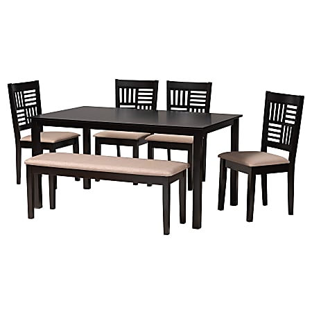 Baxton Studio Deanna Modern Fabric/Finished Wood 6-Piece Dining Set, Beige/Dark Brown