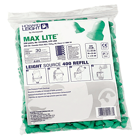 Howard Leight Max Life® Disposable Earplugs, Green, Pack Of 400