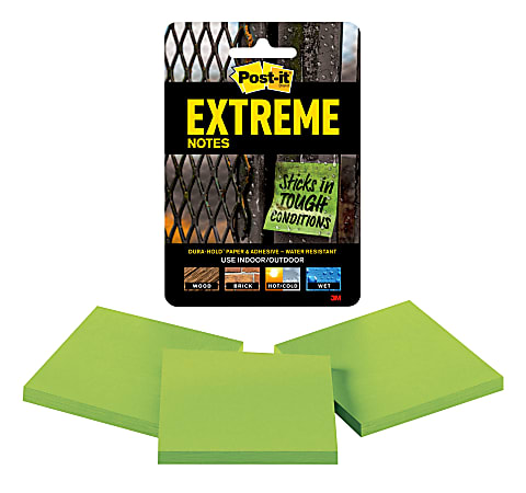 Post-it® Notes Extreme Notes, 3" x 3", Green, Pack Of 3 Pads