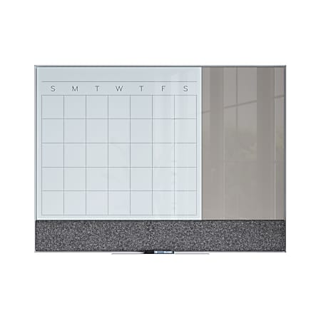 U Brands 3N1 Magnetic Glass Dry Erase Monthly Calendar Board, 47" X 35", White/Grey Surface, White Aluminum Frame