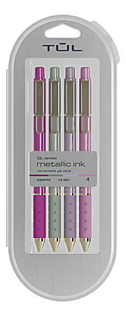 TUL® GL Series Retractable Gel Pens, Medium Point, 0.8 mm, Assorted Barrel Colors With Gold Lines, Assorted Metallic Ink, Pack Of 4 Pens