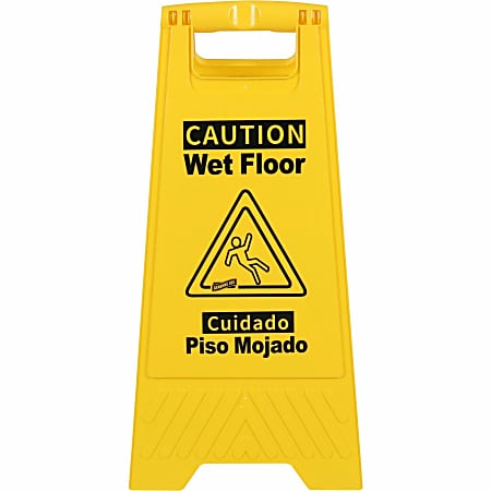 Genuine Joe Universal Graphic Wet Floor Sign - English, Spanish - Print/Message "Wet Floor" - Foldable - Yellow - 1 Each