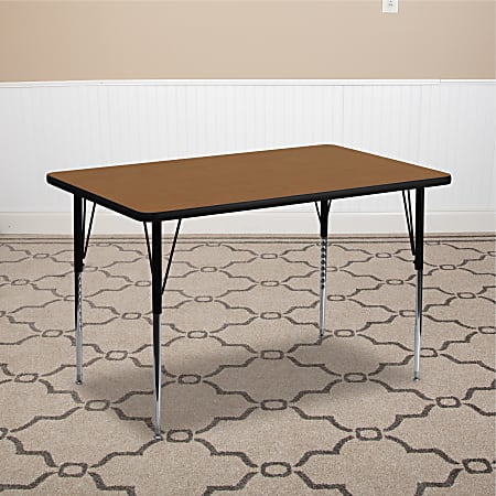 Flash Furniture 48"W Rectangular Thermal Laminate Activity Table With Standard Height-Adjustable Legs, Oak