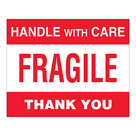 Tape Logic® Pallet Protection Labels, DL1637, "Fragile Handle With Care", Rectangle, 8" x 10", Red/White, Roll Of 250 Labels