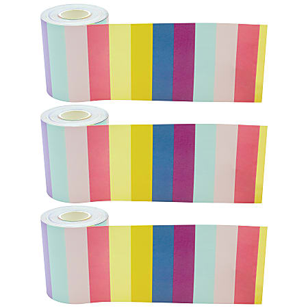 Teacher Created Resources® Straight Rolled Border Trim, Oh Happy Day Stripes, 50’ Per Roll, Pack Of 3 Rolls