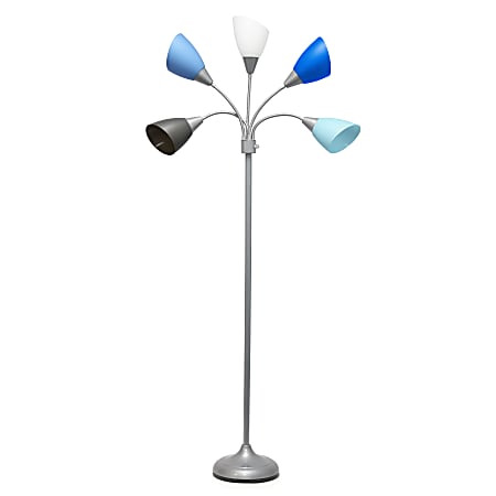 Simple Designs 5-Light Adjustable Gooseneck Floor Lamp, 67"H, Silver/Blue/White/Gray