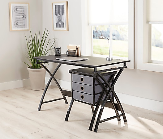 Realspace&reg; X-Cross 48"W Computer Desk With File Cabinet, Black