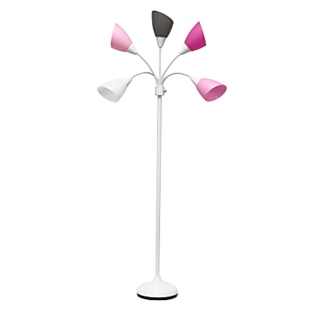 Simple Designs 5-Light Adjustable Gooseneck Floor Lamp, 67"H, Pink/White/Gray/White