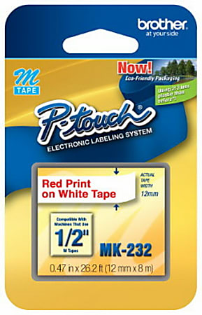 Brother® MK-232 Red-On-White Tape, 0.5" x 26.2'