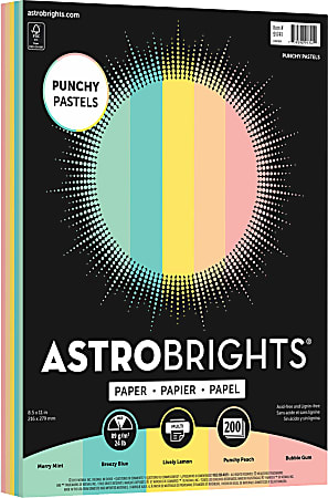 Astrobrights® Colored Inkjet Or Laser Print Paper, 1 Ream, Punchy Pastel Assortment, Letter Size (8-1/2" x 11"), Pack Of 200 Sheets, 24 Lb
