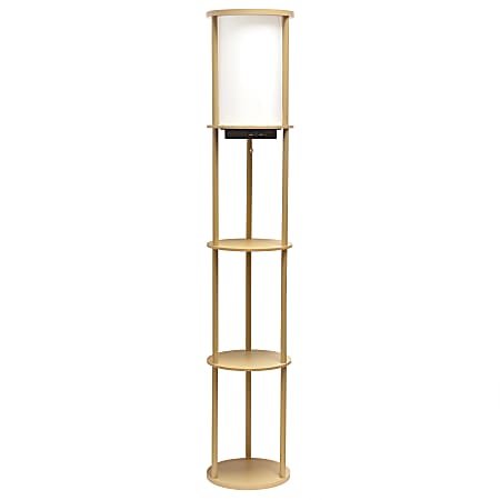 Simple Designs Round Etagere Floor Lamp, 62-1/2"H, White/Tan