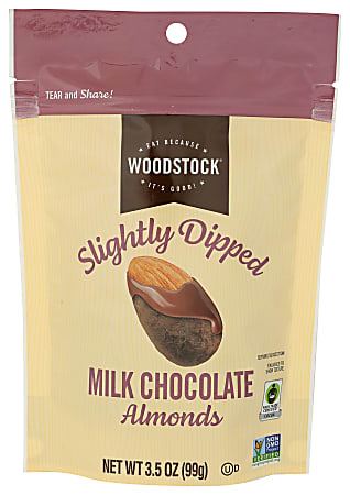 Woodstock Slightly Dipped Almonds, Milk Chocolate, 3.5 Oz, Total Qty 8