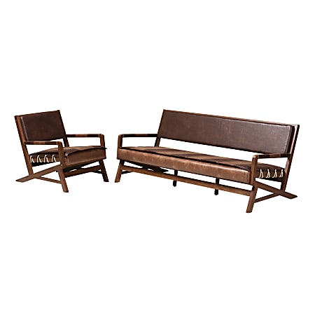Baxton Studio Faux Leather 2-Piece Living Room Set, Rustic Brown