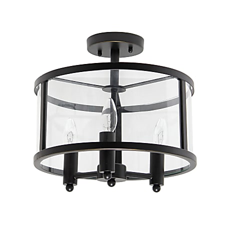 Lalia Home 3LT Glass And Metallic Accented Semi-Flushmount Lamp, 13"W, Clear Shade/Black Base