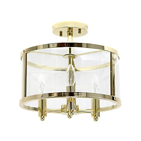 Lalia Home 3LT Glass And Metallic Accented Semi-Flushmount Lamp, 13"W, Clear Shade/Gold Base