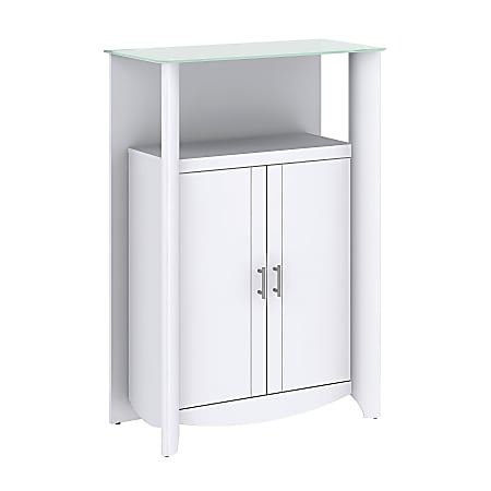 Bush Furniture Aero Library Storage Cabinet with Doors, Pure White, Standard Delivery