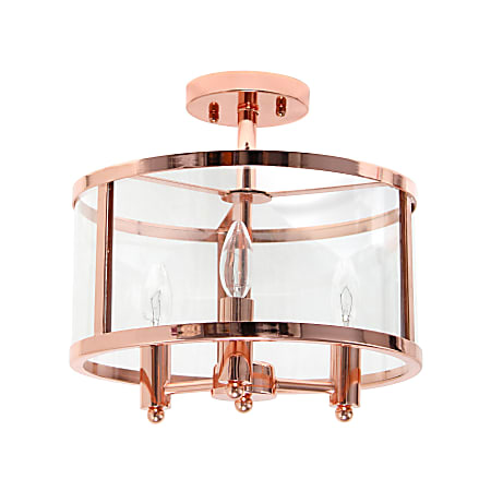 Lalia Home 3LT Glass And Metallic Accented Semi-Flushmount Lamp, 13"W, Clear Shade/Rose Gold Base