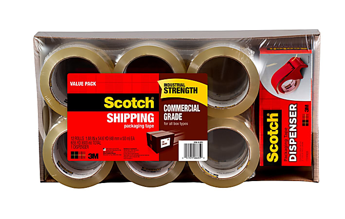 Scotch® Commercial Grade Packing Tape With Dispenser, 1-7/8" x 54.6 Yd., Clear, Case Of 12 Rolls