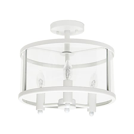 Lalia Home 3LT Glass And Metallic Accented Semi-Flushmount Lamp, 13"W, Clear Shade/White Base