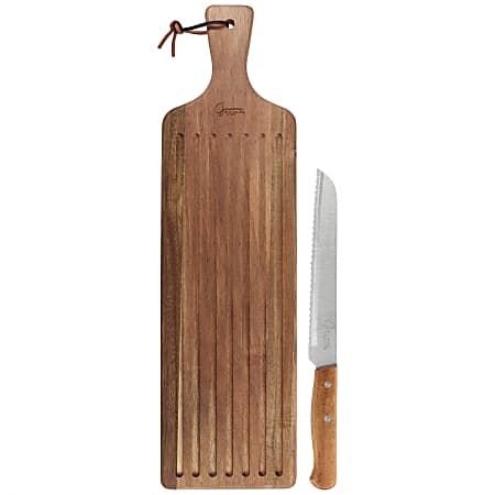 Gibson Elite 2-Piece Acacia Wood Serving Board And Bread Knife Set, Brown