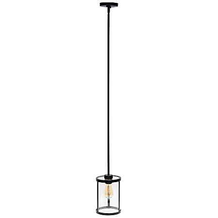 Lalia Home 1-Light Adjustable Hanging Cylindrical Glass Pendant Fixture, 6-3/4"W, Clear Shade/Black Base
