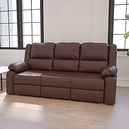 Flash Furniture Harmony Series LeatherSoft™ Faux Leather Sofa With 2 Built-In Recliners, Brown