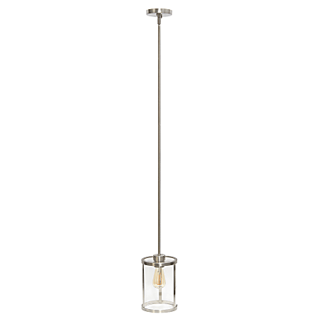 Lalia Home 1-Light Adjustable Hanging Cylindrical Glass Pendant Fixture, 6-3/4"W, Clear Shade/Brushed Nickel Base