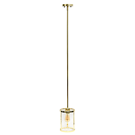 Lalia Home 1-Light Adjustable Hanging Cylindrical Glass Pendant Fixture, 6-3/4"W, Clear Shade/Gold Base