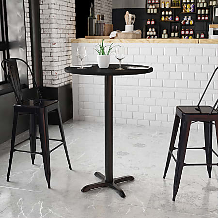 Flash Furniture Round Bar-Height Table With X-Style Base, 43-1/8"H x 30"W x 30"D, Black