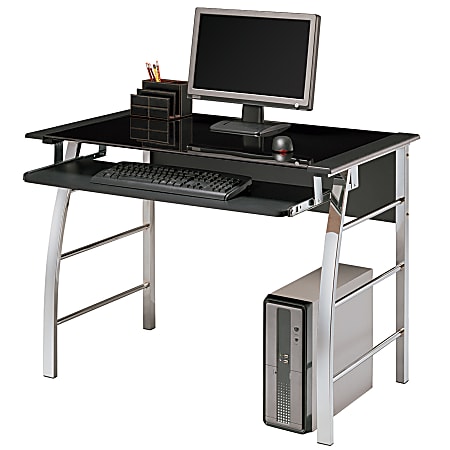 Realspace® Mezza Straight Desk, Black Glass Top, Black/Chrome