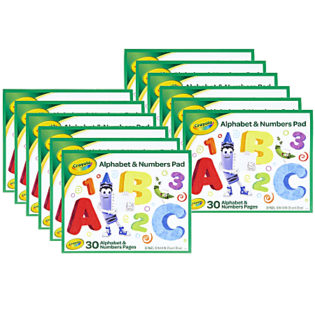 Crayola Alphabet & Numbers Pads, 8" x 10", White, 30 Sheets Per Pad, Pack Of 12 Pads