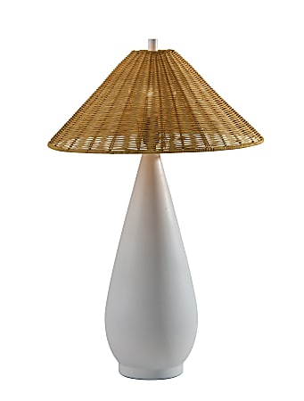 Adesso Lorelei Table Lamp, White/Brown Rattan Shade