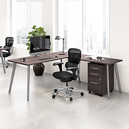 WorkPro Motiva 72"W Modern L Shaped Office Desk With Rolling File Cabinet, Storm Gray, Standard Delivery