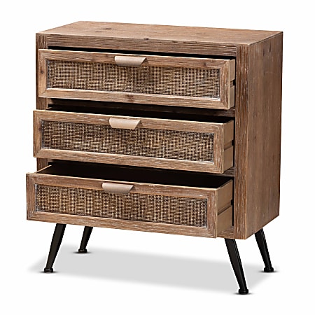 Baxton Studio Mid Century Modern 31 H Rattan 3 Drawer Storage Cabinet Whitewashed Natural Brownblack Office Depot