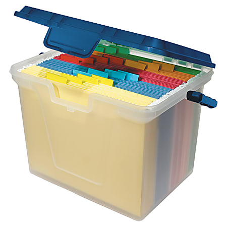 Office Depot® Brand Portable File Box, 10 11/16"H x 14 11/16"W x 10 3/8"D, Clear/Navy