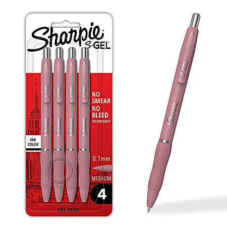 Sharpie S-Gel, Gel Pens, Medium Point (0.7mm), Bold Blush Barrel, Black Ink, 4 Count