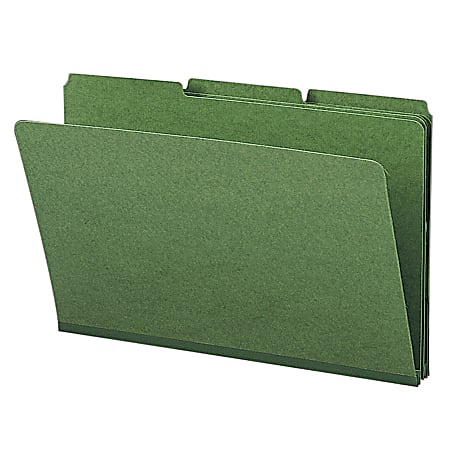 Smead® 1/3-Cut Color Pressboard Tab Folders, Legal Size, 50% Recycled, Green, Box Of 25