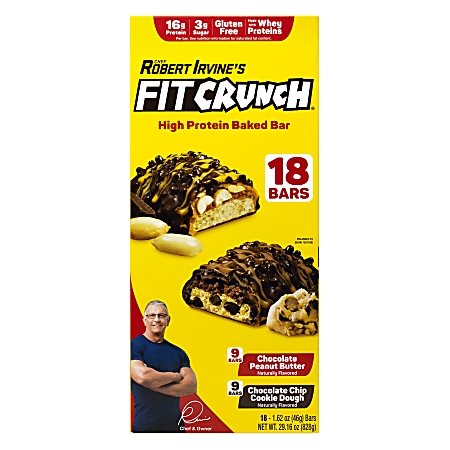 Chef Robert Irvine's FITCRUNCH High Protein Bars, Variety Pack, 1.62 Oz, Pack Of 18 Bars