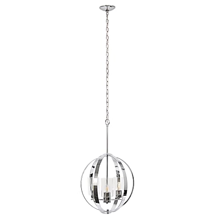 Lalia Home 3-Light Hanging Metal Globe And Clear Glass Ceiling Pendant, 18"W, Chrome