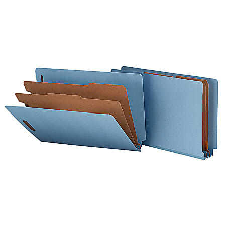 Smead® End-Tab Classification Folders, 2" Expansion, 2 Dividers, 8 1/2" x 14", Legal, 50% Recycled, Blue, Box of 10
